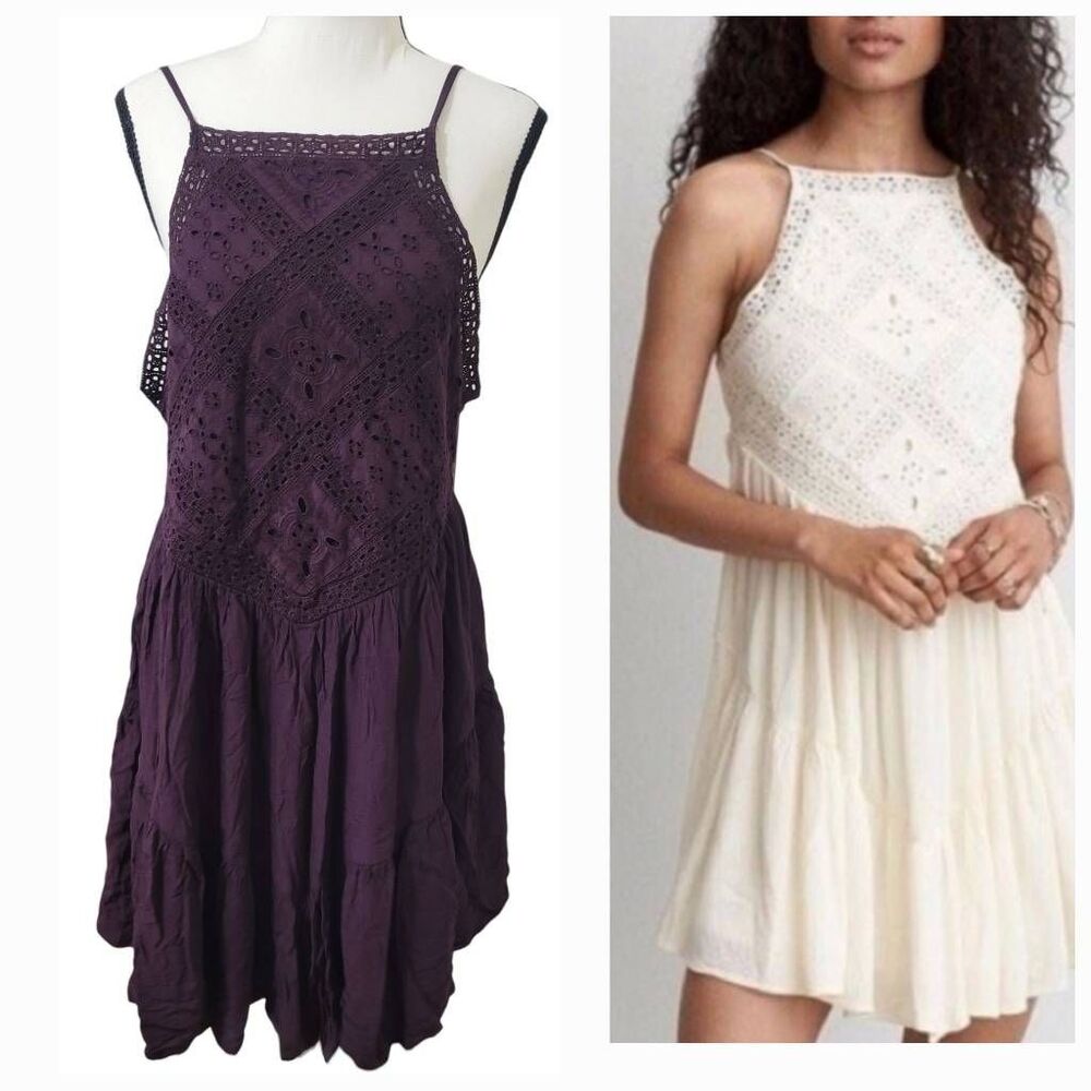 American Eagle Outfitters AEO Hi-neck Crochet Dress Sz L Purple